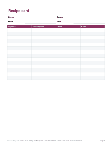 Preview of the first page of Recipe card (DOCX, PDF)
